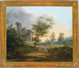 Una Famiglia In Un Paesaggio Pastorale Con Rovine Architettoniche