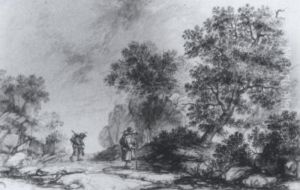 Felsige Baumbestandene Landschaft Mit Wanderern by Bernhard Gottfried Manskirch