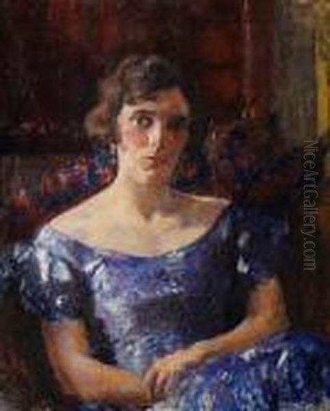 Portrait Of A Seated Lady In A Blue Dress - view 1