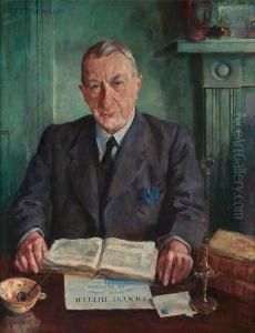 Ernest Bieler, Peintre Suisse, Portrait, Seated At A Desk