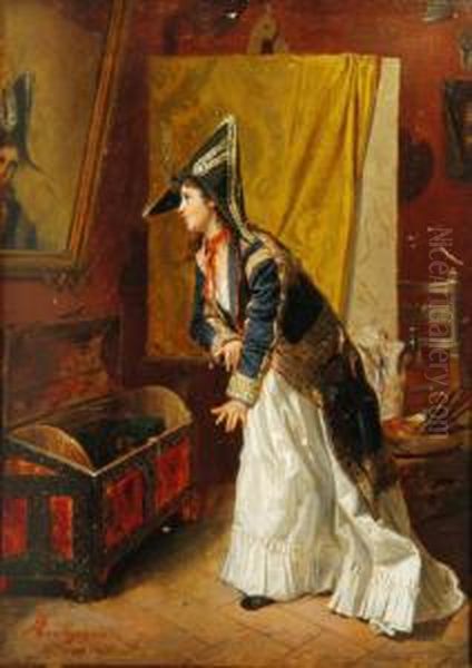 "nell'atellier" Olio Su Tavola
Firmato, Iscritto E Datato '874 In Basso A Sinistra. Prov. Raccolta
Pompeo Mariani, Etichetta Al Retro - view 1