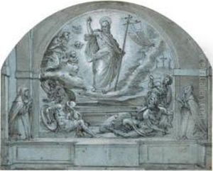 The Resurrection: Design For A
Frescoed Altarpiece And Altarflanked With A Kneeling Monastic Female
Saint And A Kneelingdonatrix by da San Friano Maso