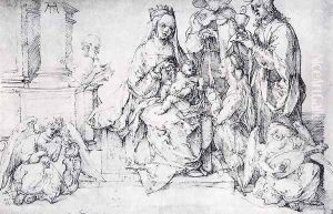 The Virgin With Two Angels And Four Saints (or St. Catherine St. John The Evangelist, St. James The Great And St. Joseph) by Albrecht Durer