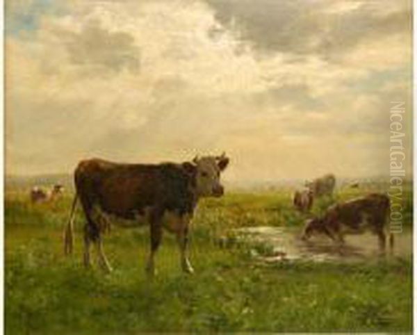 Charles . "il Suivit Tout 
D'abord Les Conseils De Son Voisin Eugene Boudin Et De Charles Daubigny,
 Avant De Devenir L'eleve De Narcisse Berchere, De C. De Cock Et De 
L'animalier Georges Busson". Benezit. "vaches Dans Le Paturage" - view 1