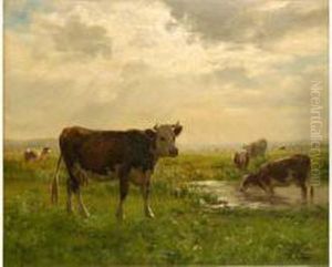 Charles . "il Suivit Tout
D'abord Les Conseils De Son Voisin Eugene Boudin Et De Charles Daubigny,
Avant De Devenir L'eleve De Narcisse Berchere, De C. De Cock Et De
L'animalier Georges Busson". Benezit. "vaches Dans Le Paturage" by Adolphe Charles Marais