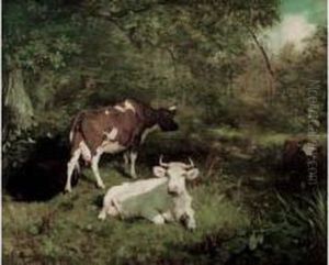 Troupeau Sous Les Arbres by Adolphe Charles Marais