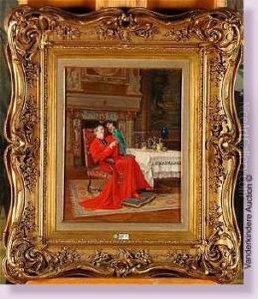 Cardinal Dans Un Interieur Avec Un Perroquet - view 1