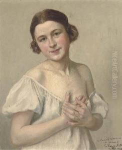 Portrait Of Young Lady, Half-length by Victor Marais-Milton