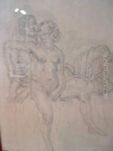 "couple Nu" Dessin A La Mine De Plomb by Jules Oury, Dit Marcel-Lenoir