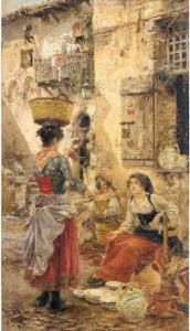 La Vendedora De Loza (the Pottery Seller) by Vicente March y Marco