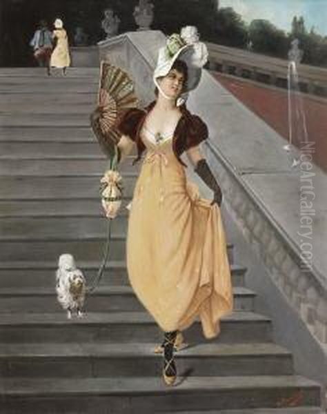 Junge Dame Mit Facher Auf Der
Treppe. - view 1