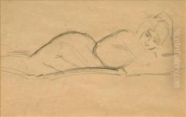 1940) Reclining Nude Pencil On Brown Paper 18cm X 28cm (see Illustration On Our Website) - view 1