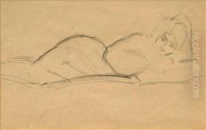 1940) Reclining Nude Pencil On Brown Paper 18cm X 28cm (see Illustration On Our Website)