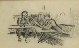 Untitled (street Scene); Untitled (tavernscene With 3 Figures) (2) by Jean Hippolyte Marchand