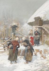 Bauerinnen Und Soldaten Bei Einem Gehoft Im Winter by Ludovico Marchetti