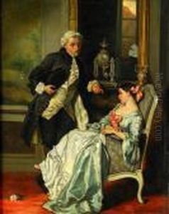 Salongsmiljo Med Konverserande Par by Ludovico Marchetti