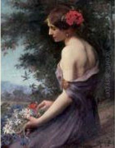 Jeune Femme Au Bouquet De Fleurs by Ludovico Marchetti