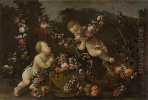 Natura Morta Di Fiori Con Due Putti by Elisabetta Marchioni