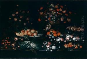 Natura Morta Con Vasi Di Fiori, Funghi E Frutta by Elisabetta Marchioni