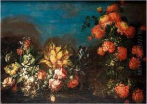 Still Life With Various Flowers In A Landscape Still Life With Various Flowers In A Landscape