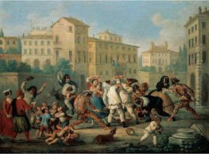 Carnival Scene With Children Dancing And Figures In by Marco Marcola
