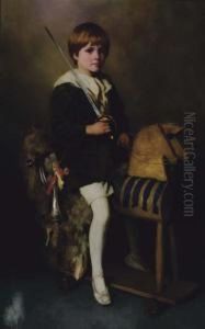 Boy, Full Length, Mounted On A Wooden Horse, Holding A Sword