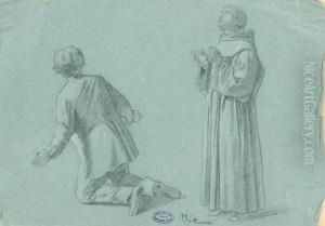 Figura Di Frate E Di Giovane In Ginocchio by Cesare Mariani