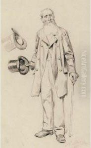 Study Of A Man In A Top Hat And Cane With A Second Top Hat Study by Adrien E. Marie