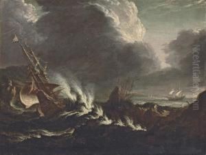 A Stormy Costal Landscape by Antonio Maria Marini