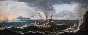 Segelschiff Auf Bewegten Meereswogen Voruferklippen by Antonio Maria Marini