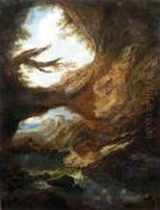Grottenlandschaft Mit Einem Schatzsucher An Einem Fluss by Antonio Maria Marini
