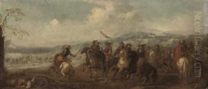 A Cavalry Troop With A Skirmish Beyond by Antonio Maria Marini
