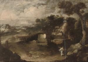 A Mountainous Wooded Landscape With Androclus And The Lion