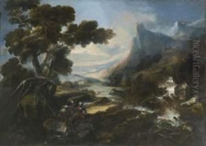 Paesaggio Fluviale Con Soldati In Lontananza by Antonio Maria Marini