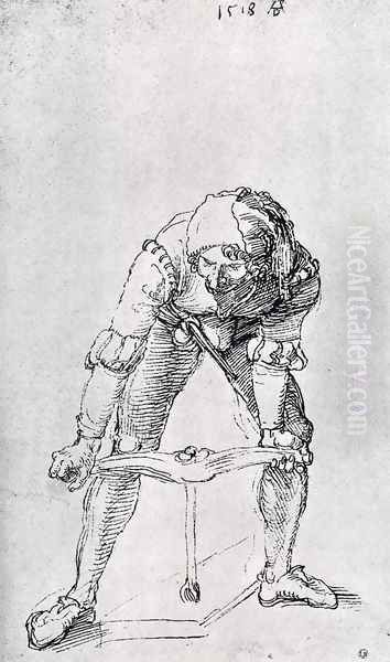 Young Man Leaning Forward And Working With A large Drill - view 1
