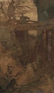 A Peasant And A Goat By A Watermill by Matthijs Maris