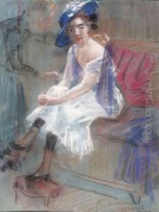 A Lady Seated On A Sofa- A Study