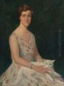 Portrait Of Mies In A Summer Dress With A Cat On Her Lap