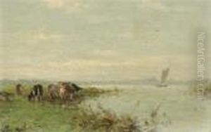 Grazing Cows At A River by Willem Maris
