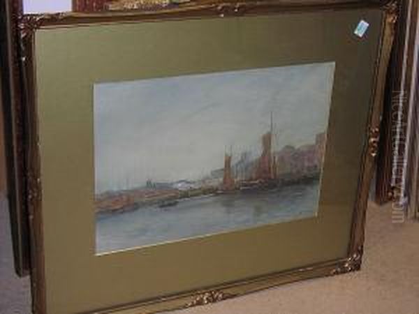 Dutch Coastal Scene With Boats With Windmill In Left Distance - view 1