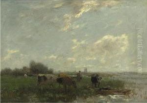 Landscape With Cattle And Windmills by Willem Maris