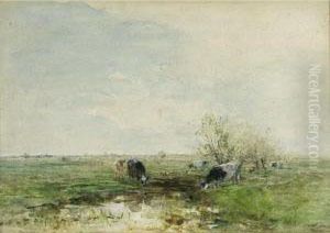 Watering Cows In A Polder Landscape by Willem Maris