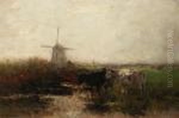 Watering Cows Near A Windmill - view 1