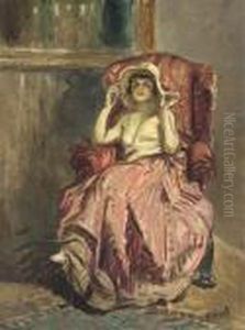 A Woman Seated In An Armchair In A Large Hat