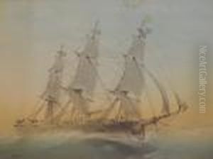A Three-masted Frigate by Albert Ernest Markes