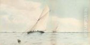 Racing Cutters On Opposite Tacks by Albert Ernest Markes