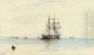 A Trading Brig On The Estuary In Light Airs