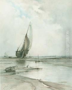 A Newry Fishing Vessel At Low Tide by Albert Ernest Markes