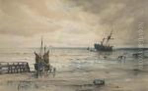 A Wrecked Three-master On The Sands With The Local Inhabitants Salvaging What They Can by Albert Ernest Markes