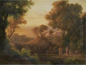 Christ With Two Disciples In A Classical Landscape by Karl I Marko